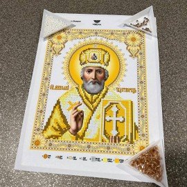 Микола Чудотворець з бісером та камінням золотий