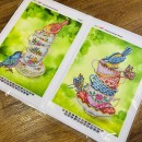 Чашки з пташкою і метеликами